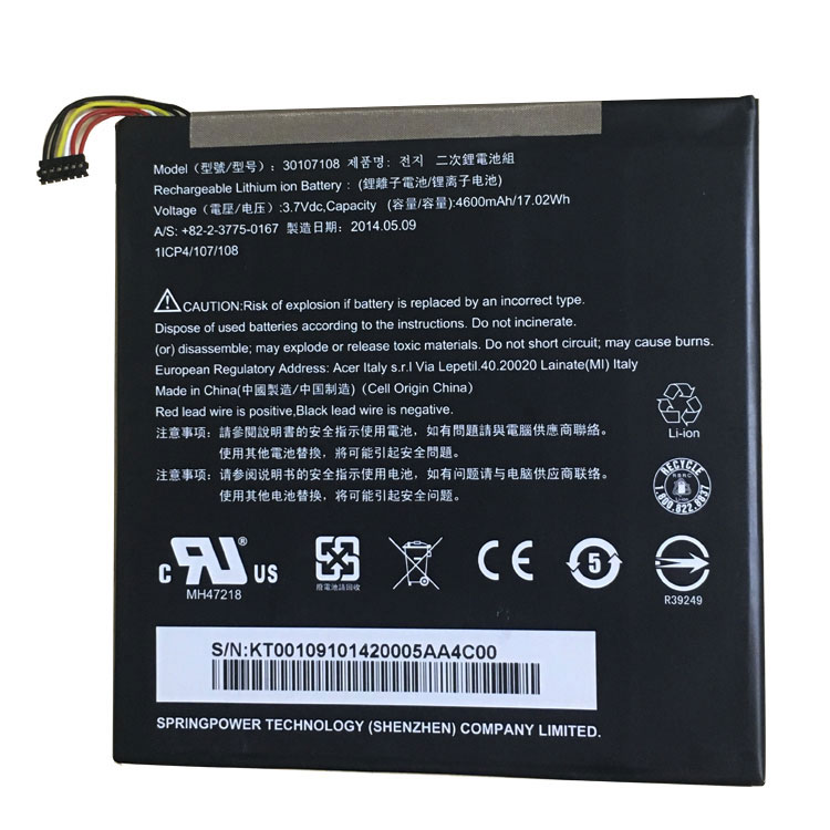 ACER Iconia Tab 8高品質充電式互換ラップトップバッテリー